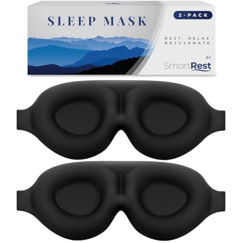 SmartRest Schlafmaske [2er-Pack] - Augenmaske zum Schlafen - Patentiert, Konturiert, 100% Verdunkelung, Null Druck Schlafmasken für Frauen und Männer - S2 Schwarz