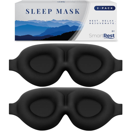 SmartRest Schlafmaske [2er-Pack] - Augenmaske zum Schlafen - Patentiert, Konturiert, 100% Verdunkelung, Null Druck Schlafmasken für Frauen und Männer - S2 Schwarz