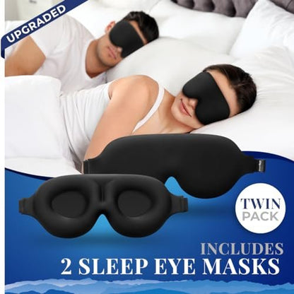 SmartRest Schlafmaske [2er-Pack] - Augenmaske zum Schlafen - Patentiert, Konturiert, 100% Verdunkelung, Null Druck Schlafmasken für Frauen und Männer - S2 Schwarz