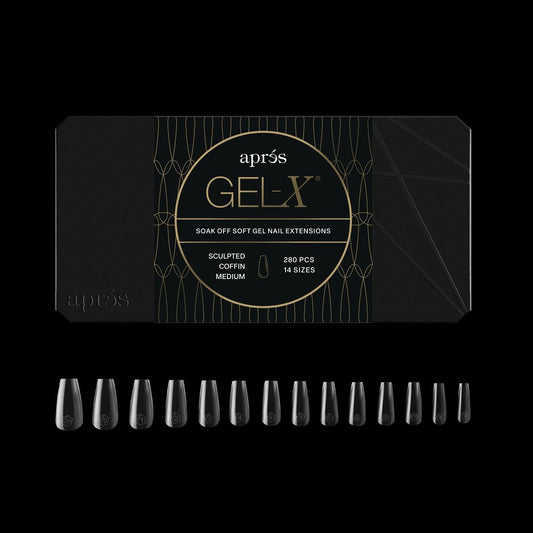 Apres Gel-X® Coffin Box mit 280 Nagelspitzen | Weiche Gel-Spitzen, 14 Größen 00-9 | Halbe Größen inklusive (Sculpted Coffin Medium, 280 Stück)