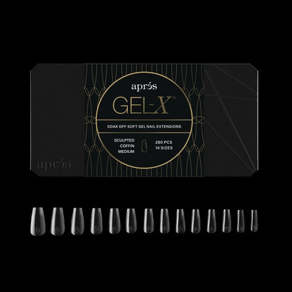 Apres Gel-X® Coffin Box mit 280 Nagelspitzen | Weiche Gel-Spitzen, 14 Größen 00-9 | Halbe Größen inklusive (Sculpted Coffin Medium, 280 Stück)