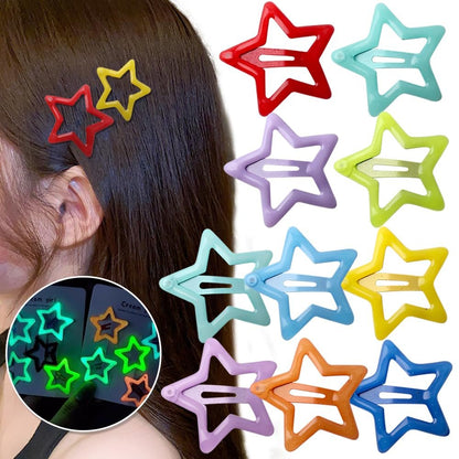 Leuchtende Stern-Haarspangen für Mädchen – 10er-Pack bunte Glow-in-the-Dark-Haarspangen aus Metall
