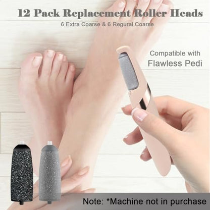 12er-Pack Ersatzrollen für Flawless Pedi – 6 extra grobe & 6 grobe Walzen, kompatibel mit Finish Touch Flawless Pedi Elektronikfeile