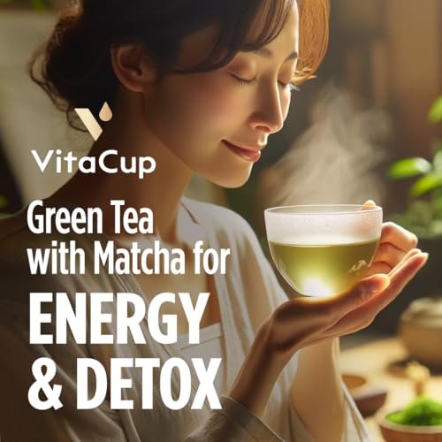 VitaCup Grüner Tee Instant-Päckchen – Energie & Entgiftung mit Matcha, Moringa, B-Vitaminen, D3, Ballaststoffen – Keto, Paleo, Vegan – 10 Einzelportionen