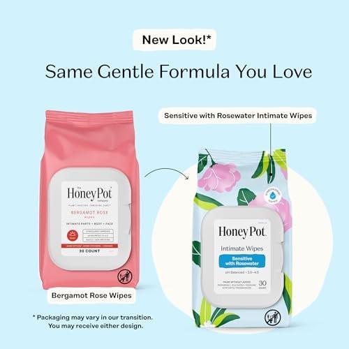 The Honey Pot Company - Feuchttücher für die Intimhygiene - Täglicher pH-Ausgleich, parfüm- und sulfatfrei - mit Rosenwasser - 30 Tücher