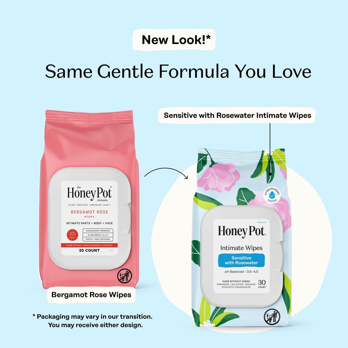 The Honey Pot Company - Feuchttücher für die Intimhygiene - Täglicher pH-Ausgleich, parfüm- und sulfatfrei - mit Rosenwasser - 30 Tücher