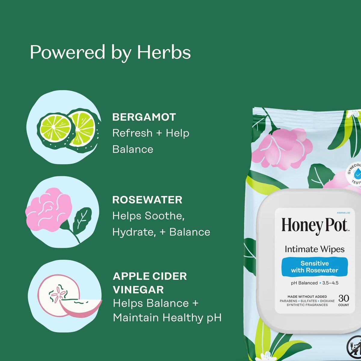 The Honey Pot Company - Feuchttücher für die Intimhygiene - Täglicher pH-Ausgleich, parfüm- und sulfatfrei - mit Rosenwasser - 30 Tücher