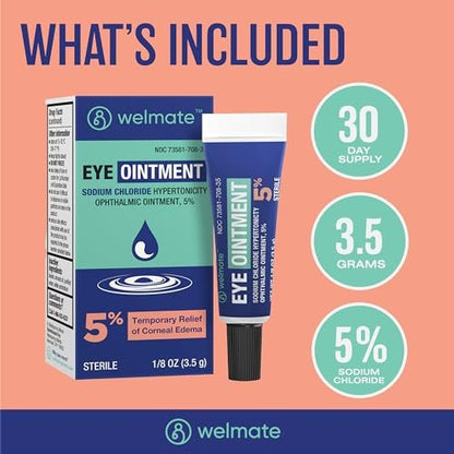WELMATE Augensalbe – Natriumchlorid 5% hypertonische Augensalbe gegen Hornhautödem – sterile Augensalbe mit Lanolin & Mineralöl – Reisegröße – 3,5 g (1 Tube)