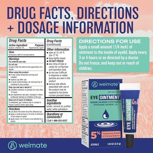 WELMATE Augensalbe – Natriumchlorid 5% hypertonische Augensalbe gegen Hornhautödem – sterile Augensalbe mit Lanolin & Mineralöl – Reisegröße – 3,5 g (1 Tube)