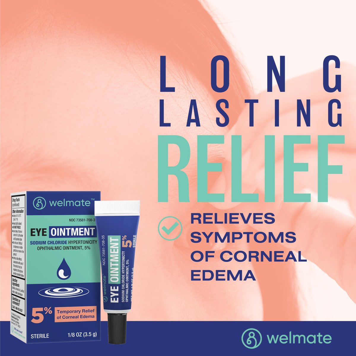 WELMATE Augensalbe – Natriumchlorid 5% hypertonische Augensalbe gegen Hornhautödem – sterile Augensalbe mit Lanolin & Mineralöl – Reisegröße – 3,5 g (1 Tube)