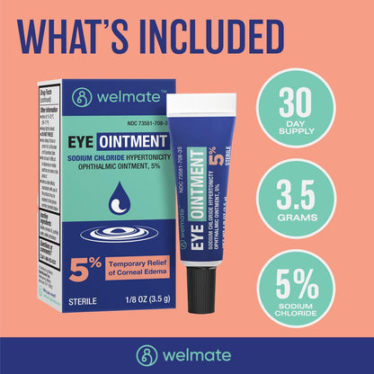 WELMATE Augensalbe – Natriumchlorid 5% hypertonische Augensalbe gegen Hornhautödem – sterile Augensalbe mit Lanolin & Mineralöl – Reisegröße – 3,5 g (1 Tube)