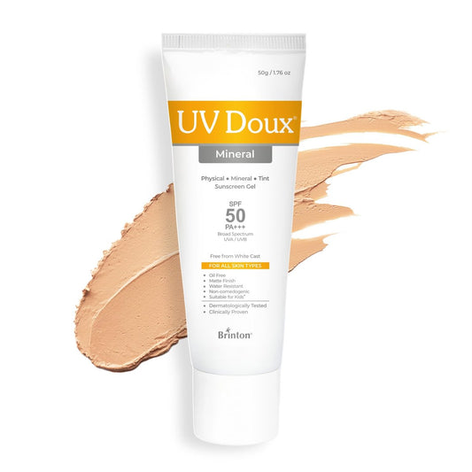 UV Doux Mineral Sonnenschutz SPF 50 PA+++ | Getönt, Ölfrei, Wasserbeständig | Ohne Weißschleier | Zink- & Eisenoxid | Für empfindliche & zu Akne neigende Haut | Breitband, 100% Mineral | Männer, Frauen 50g/1,7oz