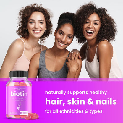 NutraChamps Zuckerfreie Biotin Gummies 10000mcg [Hochdosiert] - Gesunde Haare, Haut & Nägel für Frauen, Männer & Kinder - 5000mcg pro Gummibärchen - Vegan, Nicht-GVO, Haargesundheits-Vitamine - Himbeere