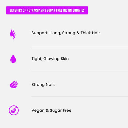 NutraChamps Zuckerfreie Biotin Gummies 10000mcg [Hochdosiert] - Gesunde Haare, Haut & Nägel für Frauen, Männer & Kinder - 5000mcg pro Gummibärchen - Vegan, Nicht-GVO, Haargesundheits-Vitamine - Himbeere