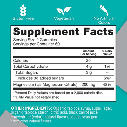 Qunol Magnesium Gummies für Erwachsene - 200 mg elementares Magnesium (aus 1.750 mg Magnesiumcitrat) - Hoch absorbierbares Magnesiumpräparat - Unterstützt Nerven-, Knochen- und Muskelfunktion - Vegetarisch - 120 Stück