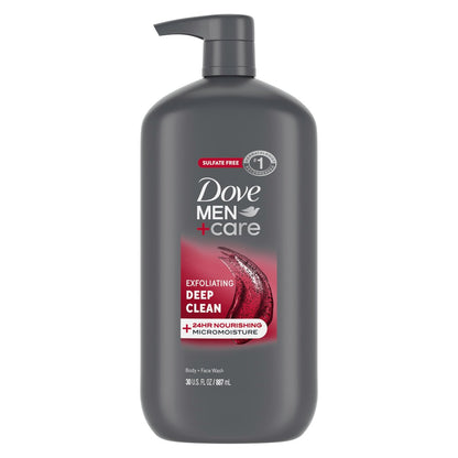 DOVE MEN + CARE Peeling Körper- und Gesichtsreiniger für Männer – Tiefenreinigung mit 24-Stunden Feuchtigkeitsspendender Mikrofeuchtigkeits-Technologie, 30 oz
