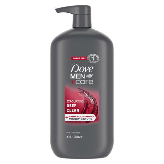 DOVE MEN + CARE Peeling Körper- und Gesichtsreiniger für Männer – Tiefenreinigung mit 24-Stunden Feuchtigkeitsspendender Mikrofeuchtigkeits-Technologie, 30 oz