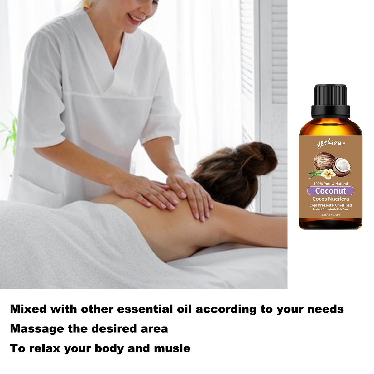 yethious Kokosöl für die Haut 100 ml – Kokosnuss Duftöl für Diffuser, Kerzenherstellung, Seife, Duftöl für Auto, Duftkerzen, Aromatherapie & Haarpflege 3,38 Fl Oz