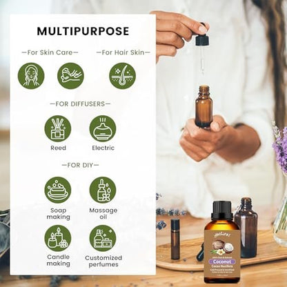 yethious Kokosöl für die Haut 100 ml – Kokosnuss Duftöl für Diffuser, Kerzenherstellung, Seife, Duftöl für Auto, Duftkerzen, Aromatherapie & Haarpflege 3,38 Fl Oz