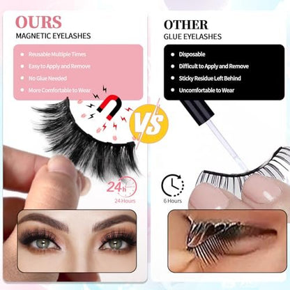 Magnetische Wimpern und Eyeliner Set – 12 Paar verschiedene 3D-Naturlook Wimpern mit Eyeliner und Pinzette, wiederverwendbar & schweißfest, kein Kleber nötig