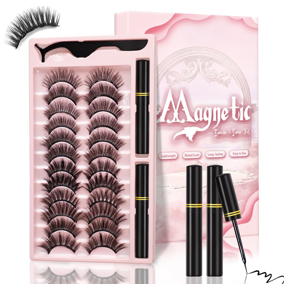 Magnetische Wimpern und Eyeliner Set – 12 Paar verschiedene 3D-Naturlook Wimpern mit Eyeliner und Pinzette, wiederverwendbar & schweißfest, kein Kleber nötig