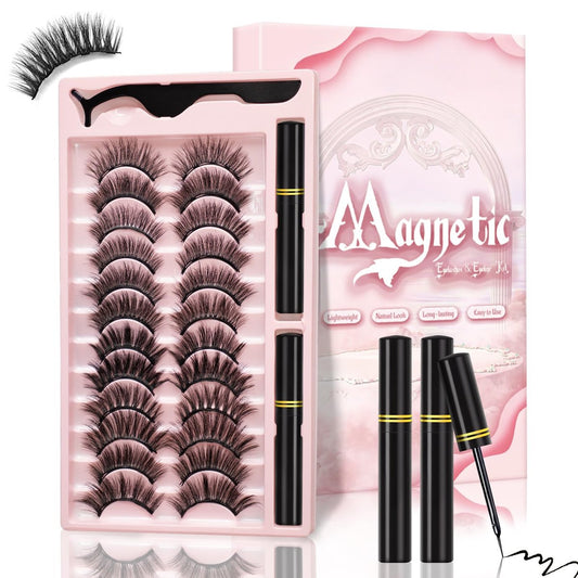 Magnetische Wimpern und Eyeliner Set – 12 Paar verschiedene 3D-Naturlook Wimpern mit Eyeliner und Pinzette, wiederverwendbar & schweißfest, kein Kleber nötig