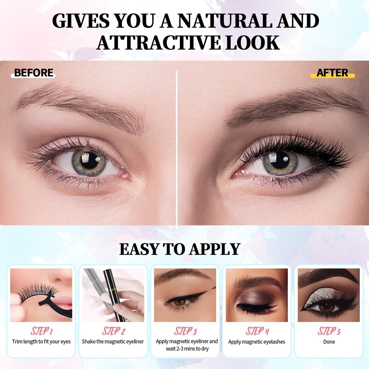 Magnetische Wimpern und Eyeliner Set – 12 Paar verschiedene 3D-Naturlook Wimpern mit Eyeliner und Pinzette, wiederverwendbar & schweißfest, kein Kleber nötig