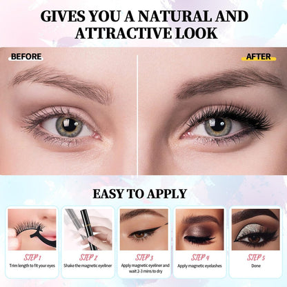 Magnetische Wimpern und Eyeliner Set – 12 Paar verschiedene 3D-Naturlook Wimpern mit Eyeliner und Pinzette, wiederverwendbar & schweißfest, kein Kleber nötig