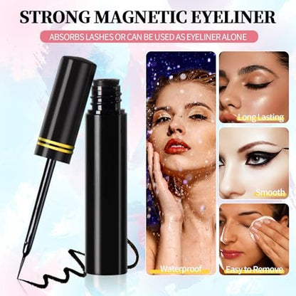 Magnetische Wimpern und Eyeliner Set – 12 Paar verschiedene 3D-Naturlook Wimpern mit Eyeliner und Pinzette, wiederverwendbar & schweißfest, kein Kleber nötig