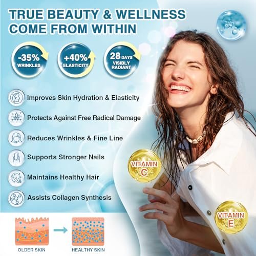 NATURE TARGET Marine Collagen Peptides Pulver – Typ I & III Kollagen mit Probiotika, Vitamin C & Hyaluronsäure für Haut, Haare, Nägel, aus Wildfang-Fisch & Weide-Rind, 35 Portionen