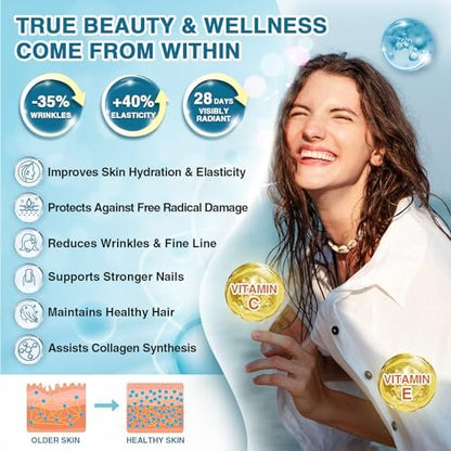 NATURE TARGET Marine Collagen Peptides Pulver – Typ I & III Kollagen mit Probiotika, Vitamin C & Hyaluronsäure für Haut, Haare, Nägel, aus Wildfang-Fisch & Weide-Rind, 35 Portionen