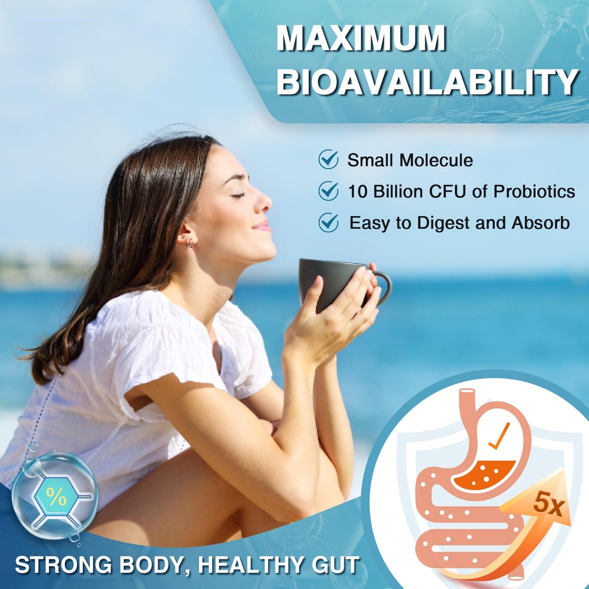 NATURE TARGET Marine Collagen Peptides Pulver – Typ I & III Kollagen mit Probiotika, Vitamin C & Hyaluronsäure für Haut, Haare, Nägel, aus Wildfang-Fisch & Weide-Rind, 35 Portionen