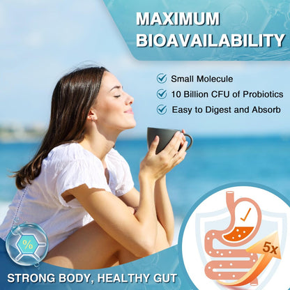 NATURE TARGET Marine Collagen Peptides Pulver – Typ I & III Kollagen mit Probiotika, Vitamin C & Hyaluronsäure für Haut, Haare, Nägel, aus Wildfang-Fisch & Weide-Rind, 35 Portionen