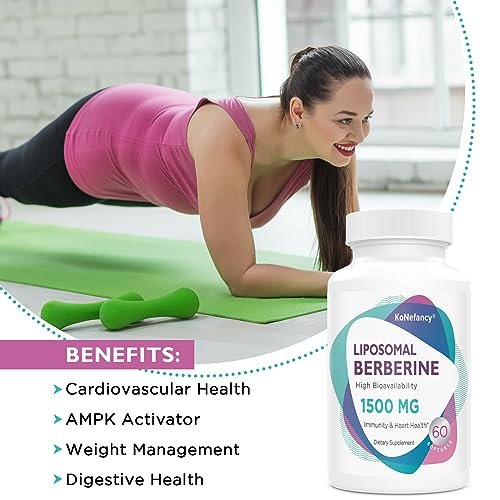 KoNefancy Berberin HCL Kapseln 1500mg – Liposomale Berberin Kapseln mit hoher Bioverfügbarkeit, GLP-1 Unterstützung und AMPK-Aktivator, Laborgeprüft, Nicht-GVO, Zuckerfrei, 60 Weichkapseln