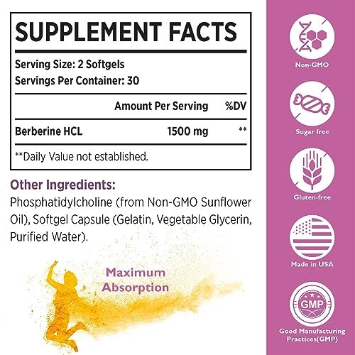 KoNefancy Berberin HCL Kapseln 1500mg – Liposomale Berberin Kapseln mit hoher Bioverfügbarkeit, GLP-1 Unterstützung und AMPK-Aktivator, Laborgeprüft, Nicht-GVO, Zuckerfrei, 60 Weichkapseln