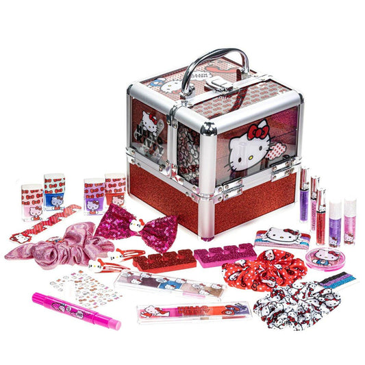 Hello Kitty Train Case Kosmetik-Set – Lippen Gloss, Lidschatten, Nagellack & Haaraccessoires für Kinder ab 6 Jahren