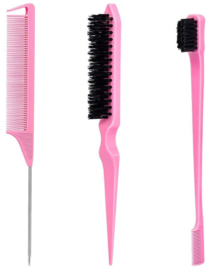 Slick Back Haarbürste, Edge Brush, Haaraccessoires Kamm Set 3-teilig, Rattenschwanzkamm zum Scheiteln, Teasing Kamm für mehr Volumen, Edge Brush für Edge Control schwarzes Haar
