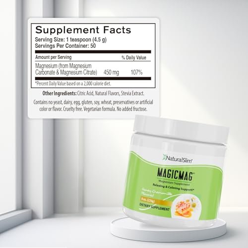 NaturalSlim MagicMag Magnesiumcitrat-Pulver für Stress, Verstopfung, Muskel- und Herzgesundheit, bessere Erholung und Verdauungsunterstützung – Magnesiumergänzung für Frauen und Männer, 227 g – Honig-Kamille