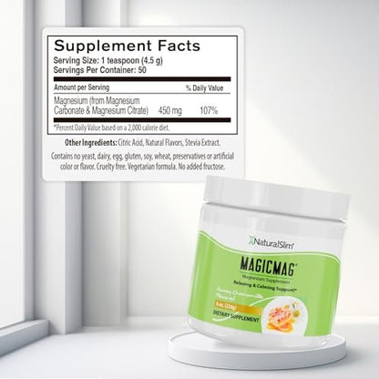NaturalSlim MagicMag Magnesiumcitrat-Pulver für Stress, Verstopfung, Muskel- und Herzgesundheit, bessere Erholung und Verdauungsunterstützung – Magnesiumergänzung für Frauen und Männer, 227 g – Honig-Kamille