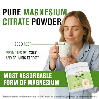 NaturalSlim MagicMag Magnesiumcitrat-Pulver für Stress, Verstopfung, Muskel- und Herzgesundheit, bessere Erholung und Verdauungsunterstützung – Magnesiumergänzung für Frauen und Männer, 227 g – Honig-Kamille