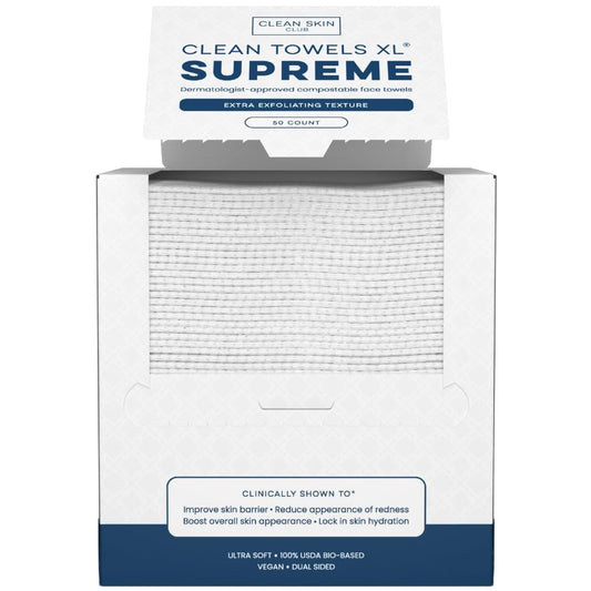 Clean Skin Club Clean Towels XL® Supreme – 100 % USDA Biobased Gesichtstuch, Einweg-Tücher, Ekzem-Gesellschaft akzeptiert, Dicker strukturierter Trockenreiniger, Ultra-saugfähig & weich, 1 Packung, 50 Stück