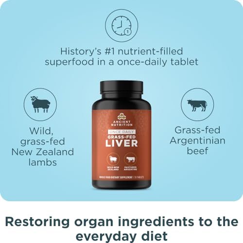 Ancient Nutrition Organ Supplements, Einmal täglich Weide- und Wildorgan-Komplex-Kapseln, Rinder- und Lammleber, Unterstützt gesundes Blut, Darm und Leber, 30 Stück