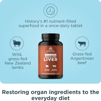 Ancient Nutrition Organ Supplements, Einmal täglich Weide- und Wildorgan-Komplex-Kapseln, Rinder- und Lammleber, Unterstützt gesundes Blut, Darm und Leber, 30 Stück