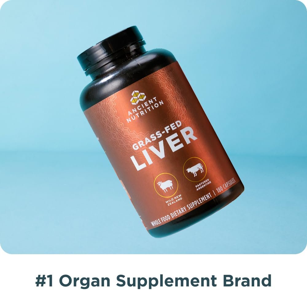 Ancient Nutrition Organ Supplements, Einmal täglich Weide- und Wildorgan-Komplex-Kapseln, Rinder- und Lammleber, Unterstützt gesundes Blut, Darm und Leber, 30 Stück