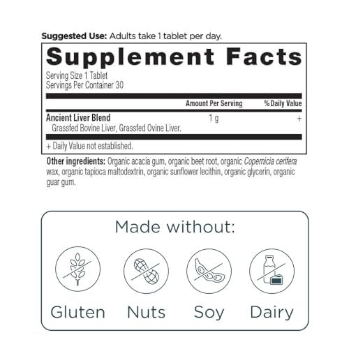 Ancient Nutrition Organ Supplements, Einmal täglich Weide- und Wildorgan-Komplex-Kapseln, Rinder- und Lammleber, Unterstützt gesundes Blut, Darm und Leber, 30 Stück