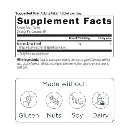 Ancient Nutrition Organ Supplements, Einmal täglich Weide- und Wildorgan-Komplex-Kapseln, Rinder- und Lammleber, Unterstützt gesundes Blut, Darm und Leber, 30 Stück