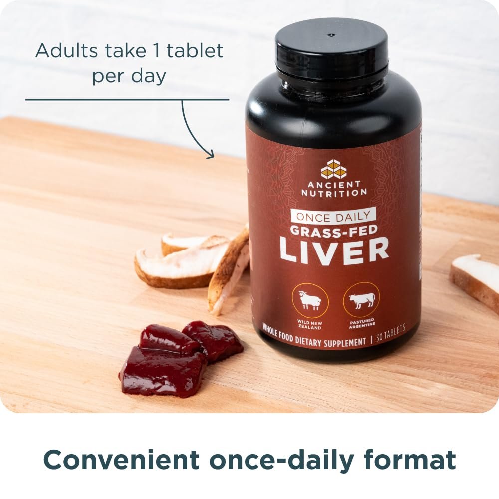 Ancient Nutrition Organ Supplements, Einmal täglich Weide- und Wildorgan-Komplex-Kapseln, Rinder- und Lammleber, Unterstützt gesundes Blut, Darm und Leber, 30 Stück