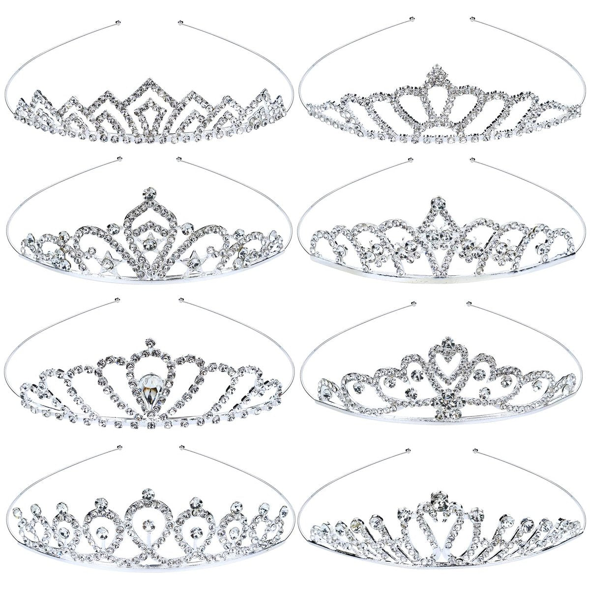 8-teiliges Set funkelnde Prinzessinnen-Diademe aus Silbermetall – Kronen-Haarreifen für Hochzeit, Geburtstag, Ball, Bräute, Brautjungfern, Frauen, Mädchen, Teenager