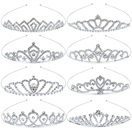 8-teiliges Set funkelnde Prinzessinnen-Diademe aus Silbermetall – Kronen-Haarreifen für Hochzeit, Geburtstag, Ball, Bräute, Brautjungfern, Frauen, Mädchen, Teenager