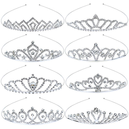 8-teiliges Set funkelnde Prinzessinnen-Diademe aus Silbermetall – Kronen-Haarreifen für Hochzeit, Geburtstag, Ball, Bräute, Brautjungfern, Frauen, Mädchen, Teenager